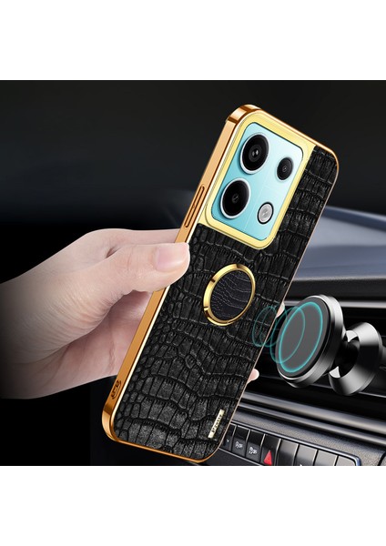 Xiaomi Redmi Note 13 Pro 5g Cep Telefonu Kılıfı Timsah Dokulu Deri + Halkalı Tpu Kapak Kickstand-Beyaz (Yurt Dışından)