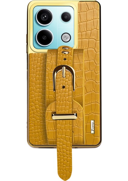 Xiaomi Redmi Note 13 Pro 5g Kılıf Deri+Tpu Çizilmez Telefon Kılıfı - Bileklik-Sarı (Yurt Dışından)