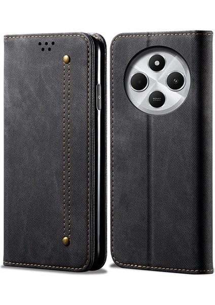 Xiaomi Redmi Için 14C 4g Kılıf Kot Kumaş Dokusu Çizilmez Deri Halkalı Telefon Kılıfı Kapak-Siyah (Yurt Dışından)
