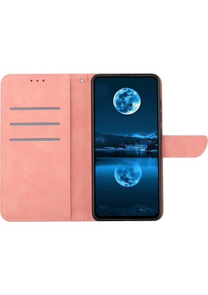 HT05 Xiaomi Redmi 14C 4g Kılıf Cilt Dokunma Hatları Pu Deri Flip Telefon Kapağı-Pembe (Yurt Dışından)