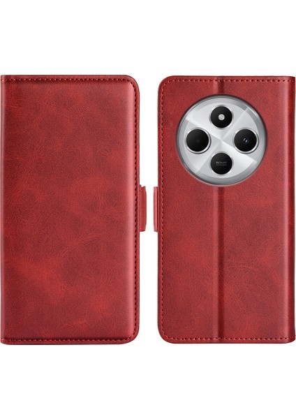 Xiaomi Redmi 14C 4g Standlı Kılıf Buzağı Dokulu Deri Cüzdan Telefon Kapağı-Kırmızı (Yurt Dışından)