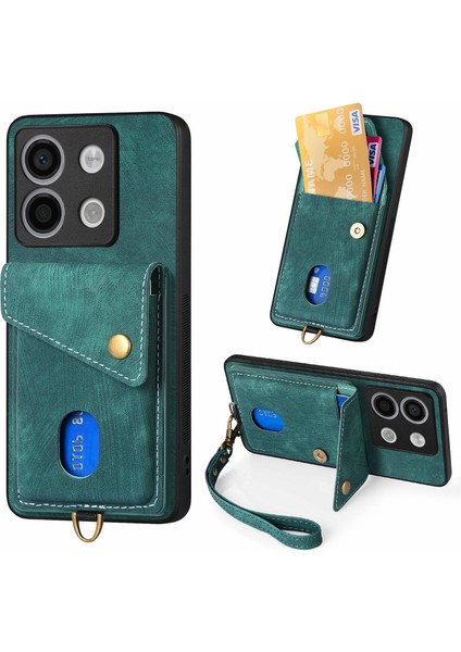 D1 Xiaomi Poco X6 5g Retro Kılıf Kart Yuvası Kickstand Deri + Tpu Telefon Kapağı-Yeşil (Yurt Dışından)