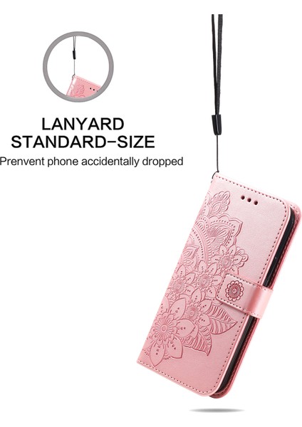 Pu Deri Künye Çiçek Desen Cüzdan Telefon Kılıfı Xiaomi Poco M3-Rose Gold Için Kordonlu (Yurt Dışından)
