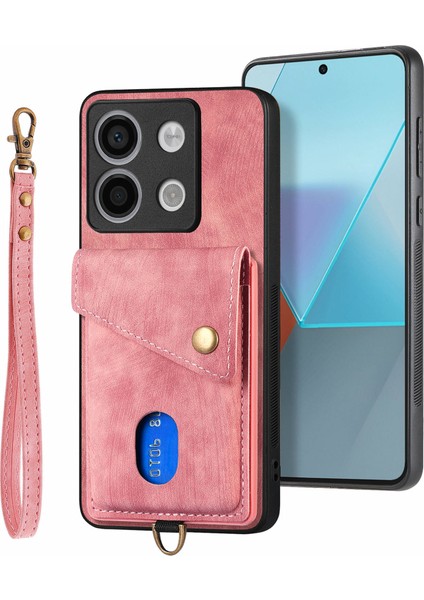 D1 Xiaomi Poco X6 5g Retro Kılıf Kart Yuvası Kickstand Deri + Tpu Telefon Kapağı-Pembe (Yurt Dışından) modelleri