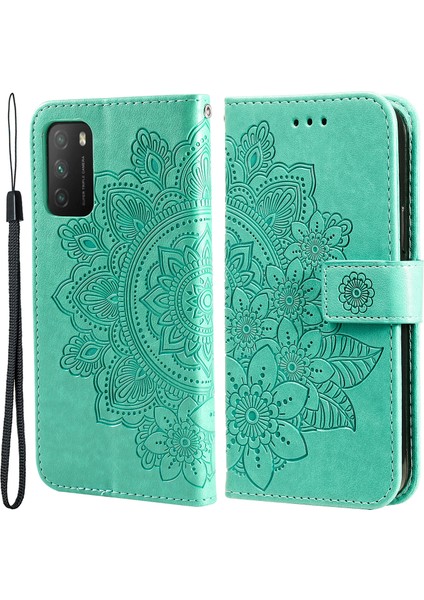 Xiaomi Poco M3-Green Için Pu Deri Baskı Çiçek Desenli Cüzdan Telefon Kılıfı (Yurt Dışından)