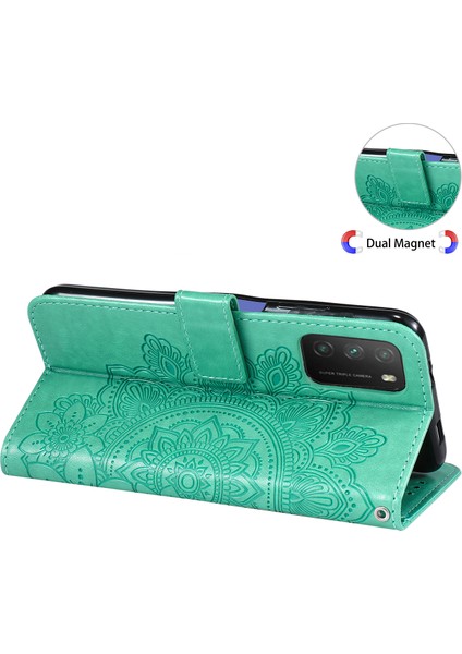 Xiaomi Poco M3-Green Için Pu Deri Baskı Çiçek Desenli Cüzdan Telefon Kılıfı (Yurt Dışından)