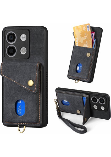 D1 Xiaomi Poco X6 5g Retro Kılıf Kart Yuvası Kickstand Deri + Tpu Telefon Kapağı-Siyah (Yurt Dışından)