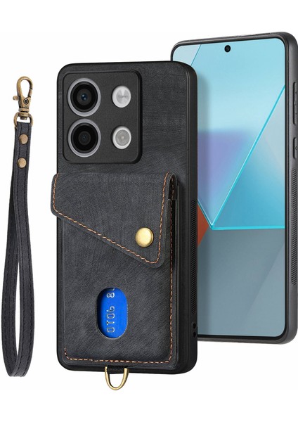 D1 Xiaomi Poco X6 5g Retro Kılıf Kart Yuvası Kickstand Deri + Tpu Telefon Kapağı-Siyah (Yurt Dışından) modelleri