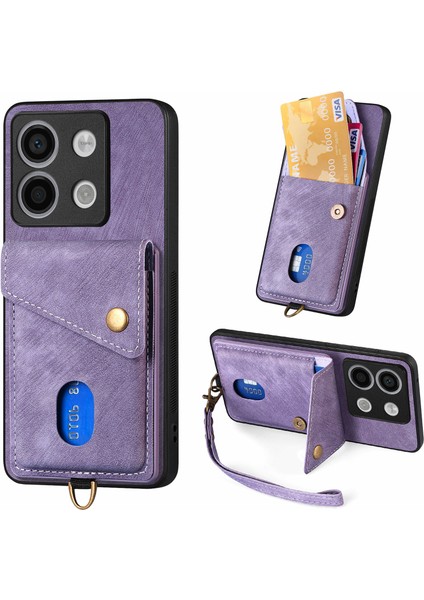 D1 Xiaomi Poco X6 5g Retro Kılıf Kart Yuvası Kickstand Deri + Tpu Telefon Kapağı-Mor (Yurt Dışından)