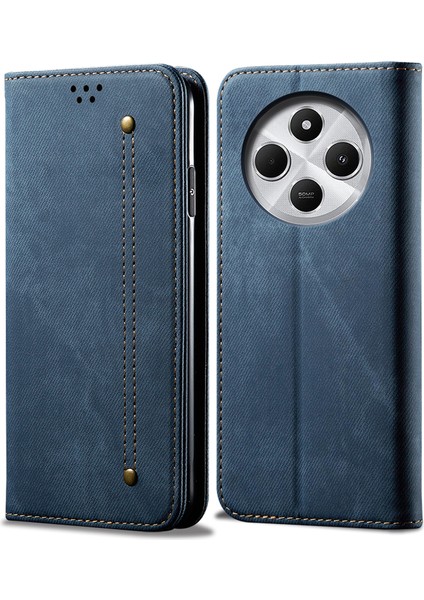 Xiaomi Redmi Için 14C 4g Kılıf Kot Kumaş Dokusu Çizilmez Deri Stand Telefon Kapağı-Mavi (Yurt Dışından)