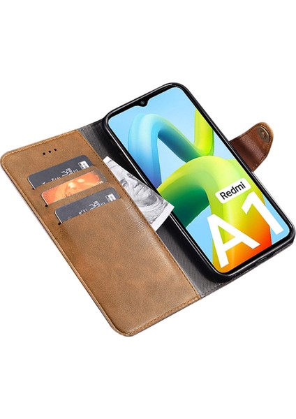 Xiaomi Redmi Için A1 + 4g Damla Geçirmez Cep Telefonu Kılıfı Çanta Ince Doku Pu Deri Flip Cüzdan Kapak Standı-Kahverengi (Yurt Dışından)