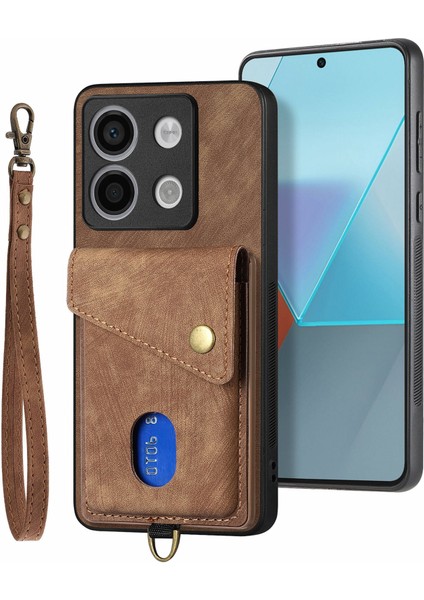 D1 Xiaomi Poco X6 5g Retro Kılıf Kart Yuvası Kickstand Deri + Tpu Telefon Kapağı-Kahverengi (Yurt Dışından) modelleri