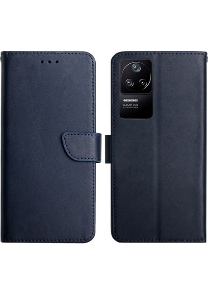 Xiaomi Poco F4 5g Çizilmez Hakiki Deri Cüzdan Çevirme Telefon Kılıfı Nappa Doku Görüntüleme Standı Manyetik Telefon Koruyucu-Mavi (Yurt Dışından)