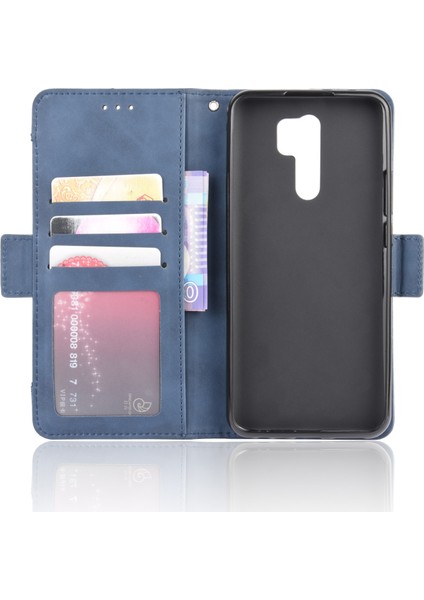 Xiaomi Redmi 9 Prime(Hindistan) Çoklu Kart Sahipleri Tasarım Telefon Kılıfı-Mavi Için Cüzdan Standı Flip Deri Telefon Kapağı (Yurt Dışından) fırsatları