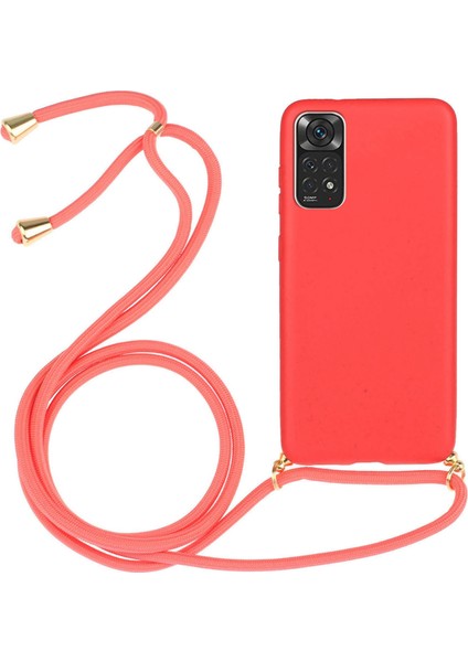 Xiaomi Redmi Note 11 4g(Qualcomm) Için Hafif Ince Çevre Dostu Buğday Samanı + Ayarlanabilir Kordonlu Yumuşak Tpu Cep Telefonu Kılıfı-Kırmızı (Yurt Dışından)