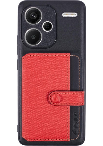 Xiaomi Redmi Note 13 Pro+5g Telefon Kılıfı Yapışkanlı Kart Çantası Renk Eşleştirmesi Kickstand-Kırmızı (Yurt Dışından)