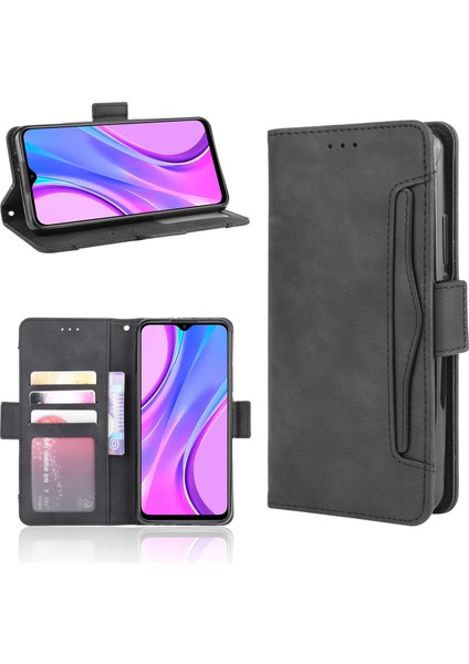 Xiaomi Redmi 9 Prime(Hindistan) Çoklu Kart Sahipleri Tasarım Telefon Kılıfı-Siyah Için Cüzdan Standı Flip Deri Telefon Kapağı (Yurt Dışından)