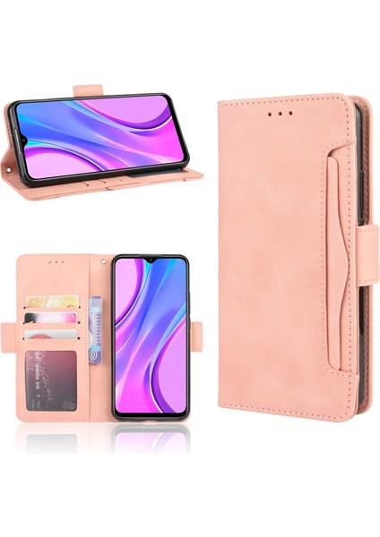 Xiaomi Redmi 9 Prime(Hindistan) Çoklu Kart Sahipleri Tasarım Telefon Kılıfı-Pembe Için Cüzdan Standı Flip Deri Telefon Kapağı (Yurt Dışından)
