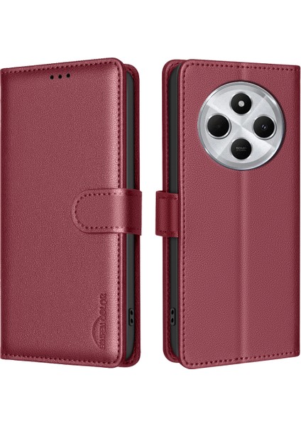 Xiaomi Redmi 14C 4g Deri Kılıf Cüzdan Rfıd Engelleme Telefon Kapağı-Kırmızı (Yurt Dışından)