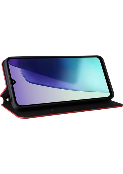 Xiaomi Redmi 14C 4g Cüzdan Kılıfı Eşkenar Dörtgen Baskılı Deri Telefon Kapağı-Kırmızı (Yurt Dışından) modelleri