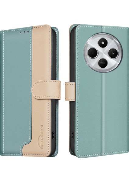 Xiaomi Redmi 14C 4g Deri Kılıf Ekleme Renkli Rfıd Engelleme-Yeşil (Yurt Dışından)