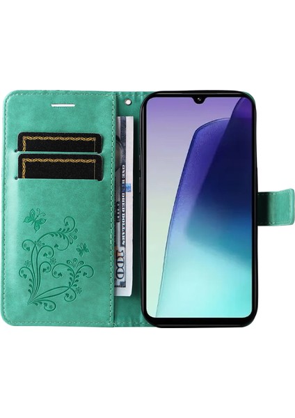 Xiaomi Redmi 14C 4g Kılıf Deri Telefon Kılıfı-Yeşil Baskı Çiçek (Yurt Dışından) modelleri