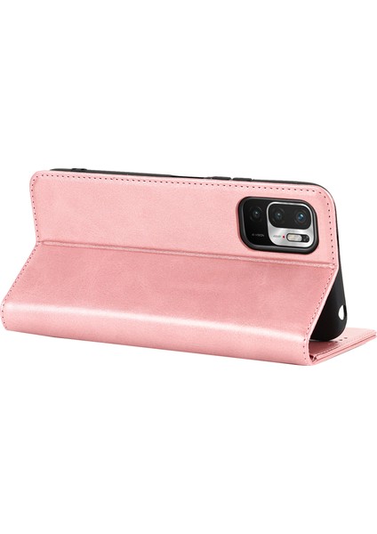 Manyetik Emme Pu Deri Darbeye Dayanıklı Tpu Standı Flip Cüzdan Telefon Kapağı Xiaomi Redmi Için Not 10 Je-Gül Altın (Yurt Dışından)