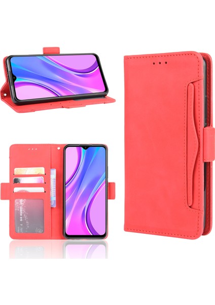 Xiaomi Redmi 9 Prime(Hindistan) Için Cüzdan Standı Flip Deri Telefon Kapağı Çoklu Kart Sahipleri Tasarım Telefon Kılıfı-Kırmızı (Yurt Dışından)