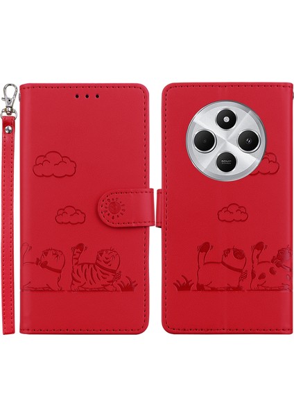 Xiaomi Redmi Için 14C 4g Kılıf Rfıd Engelleme Yavru Desen Tpu+Pu Deri Telefon Kapağı-Kırmızı (Yurt Dışından)