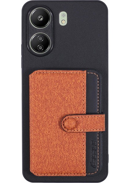 Xiaomi Redmi 13C 4g/5g Telefon Kılıfı Yapışkanlı Kart Çantası Renk Eşleştirmesi Kickstand-Kahverengi (Yurt Dışından)