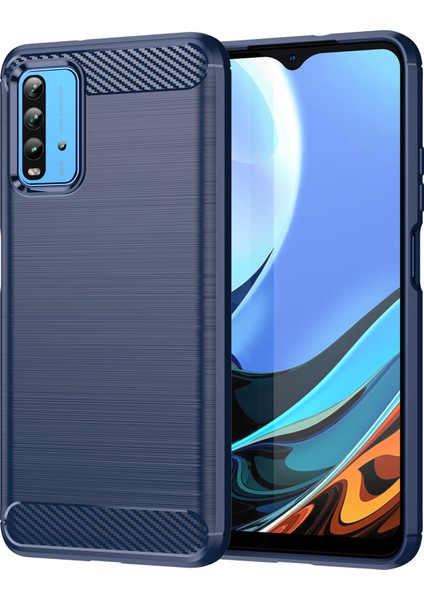 1.8mm Çizilmeye Dayanıklı Fırçalanmış Karbon Fiber Doku Tpu Case Arka Cep Telefonu Kapağı Için Xiaomi Redmi 9 Güç-Mavi (Yurt Dışından)
