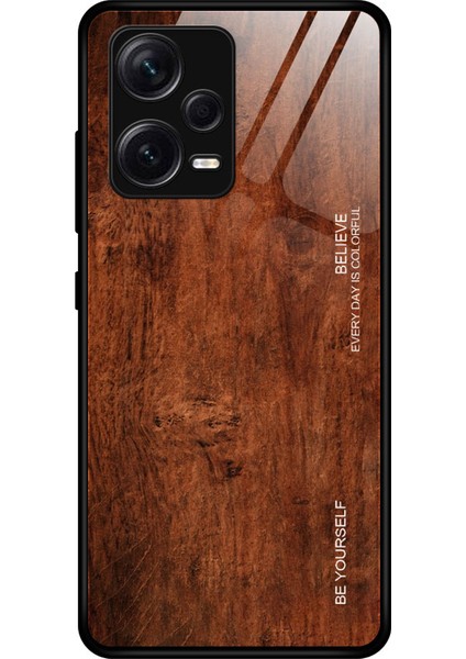 Xiaomi Redmi Için Not 12 Pro + 5g Arka Koruyucu Ahşap Desen Temperli Cam Kabuk Damlaya Dayanıklı Telefon Kılıfı Tpu Çerçeve Koruyucu Kapak-Kahve (Yurt Dışından)