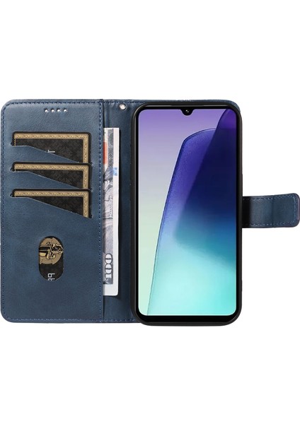 Xiaomi Redmi 14C 4g Kılıf Deri Geometrik Çizgi Cüzdan Telefon Kılıfı Bilek Kayışı-Mavi (Yurt Dışından) fiyatları