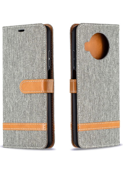Renk Ekleme Kot Kumaş Doku Cüzdan Deri Kabuk Için Xiaomi Mi 10T Lite 5g Telefon Kılıfı-Gri (Yurt Dışından)