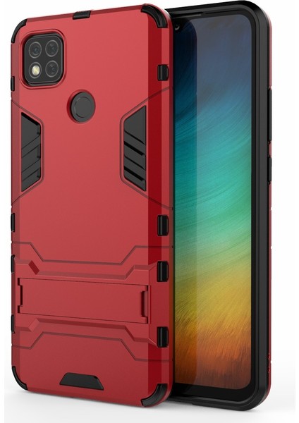 Xiaomi Redmi 9c -Kırmızı Için Görünmez Katlanır Destek Standına Sahip 2'si 1 Arada Pc+Tpu Hibrit Telefon Kılıfı (Yurt Dışından)