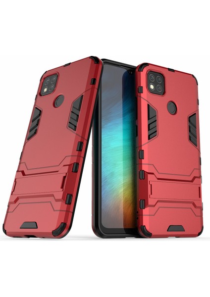 Xiaomi Redmi 9c -Kırmızı Için Görünmez Katlanır Destek Standına Sahip 2'si 1 Arada Pc+Tpu Hibrit Telefon Kılıfı (Yurt Dışından)