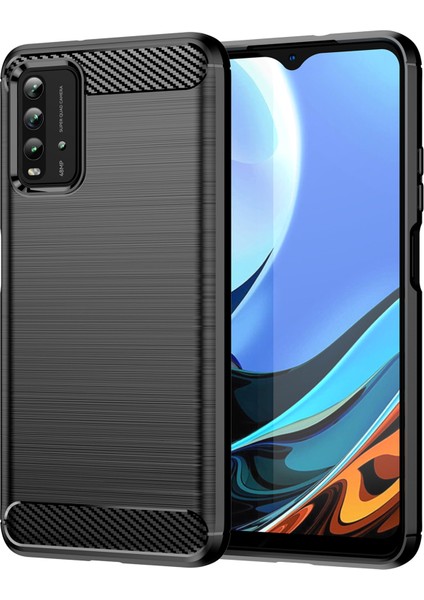 1.8mm Çizilmeye Dayanıklı Fırçalanmış Karbon Fiber Doku Tpu Case Arka Cep Telefonu Kapağı Xiaomi Redmi 9 Güç-Siyah (Yurt Dışından)