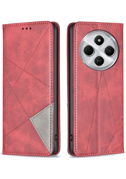 Xiaomi Redmi Için 14C 4g Kılıf Kart Yuvaları Geometri Baskı Deri Telefon Kapağı-Kırmızı (Yurt Dışından)