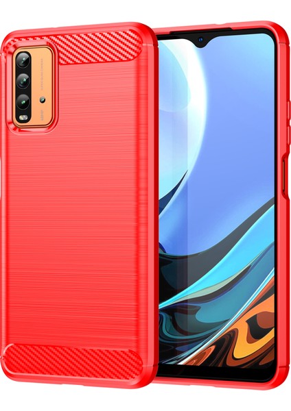 1.8mm Çizilmeye Dayanıklı Fırçalanmış Karbon Fiber Doku Tpu Case Arka Cep Telefonu Kapağı Xiaomi Redmi 9 Güç-Kırmızı (Yurt Dışından)