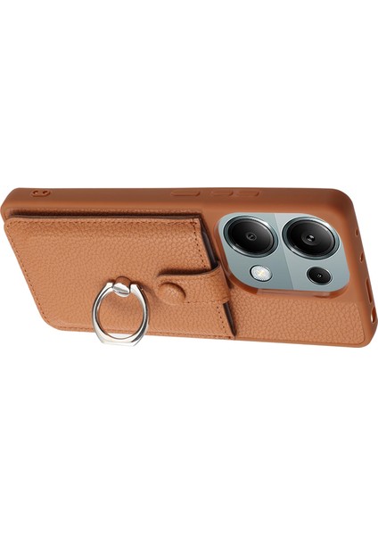 Xiaomi Poco M6 Pro 4g Kılıf Çizim Tipi Kart Yuvaları Litchi Doku Deri Arka Kapak Halkalı Kickstand-Kahverengi (Yurt Dışından) fırsatları