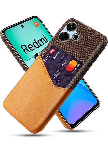 Xiaomi Redmi 13 4g Kılıf Kumaş Doku Pu Deri Sert Pc Kart Yuvası Telefon Kapağı-Turuncu (Yurt Dışından)