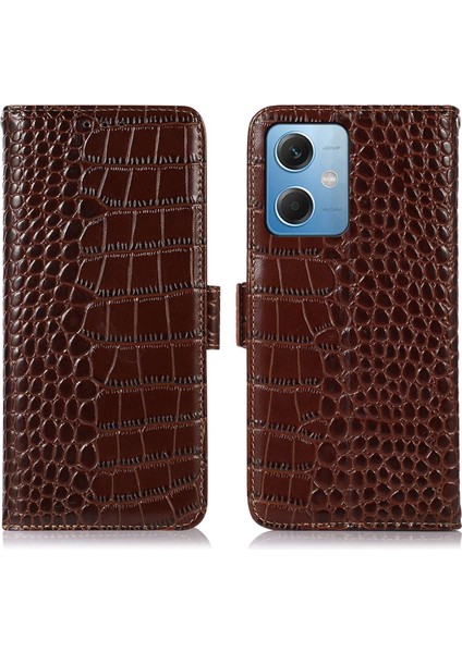 Xiaomi Redmi Note 12 5g (Küresel)/(Hindistan)/(Çin) Timsah Dokusu Hakiki Dana Derisi Deri Kılıf Cüzdan Standı Telefon Kapağı, Rfıd Engelleme Fonksiyonu Ile-Kahverengi (Yurt Dışından)