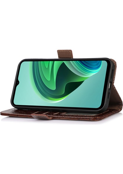 Xiaomi Redmi Note 12 5g (Küresel)/(Hindistan)/(Çin) Timsah Dokusu Hakiki Dana Derisi Deri Kılıf Cüzdan Standı Telefon Kapağı, Rfıd Engelleme Fonksiyonu Ile-Kahverengi (Yurt Dışından)