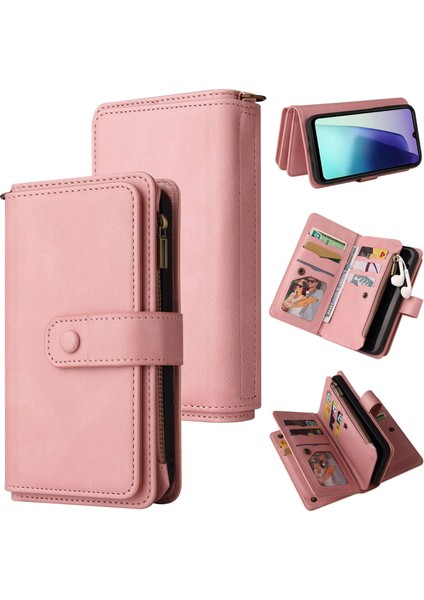 Xiaomi Redmi 14C 4g Telefon Kılıfı Fermuarlı Cüzdan Deri Stand Kapağı-Pembe (Yurt Dışından)