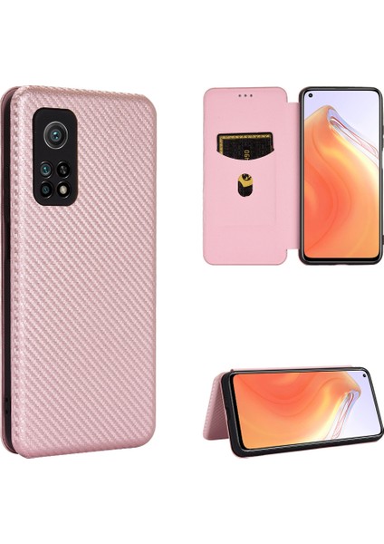 Xiaomi Mi 10T 5G/10T Pro 5g Shell-Gül Altın Için Karbon Fiber Dokulu Otomatik Emilmiş Deri Kılıf (Yurt Dışından)