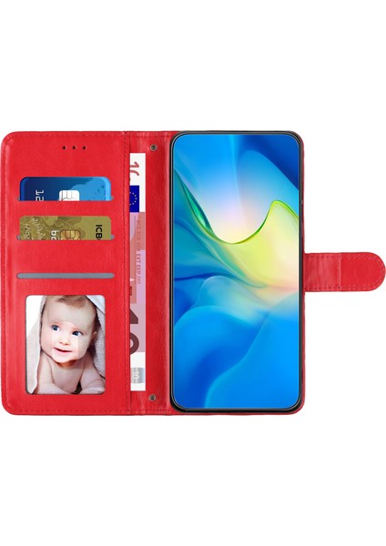 Xiaomi Mi 10T 5G/10T Pro 5g Dikiş Hattı Eşkenar Dörtgen Cüzdan Standı Deri Telefon Kapağı-Kırmızı Için Flip Case (Yurt Dışından)