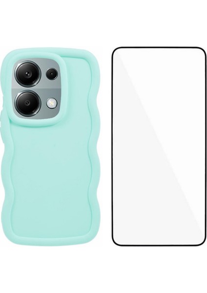 Xiaomi Poco M6 Pro 4g Kılıf Dalga Kenar Tpu Kapak Temperli Cam Filmi-Bebek Mavisi Için (Yurt Dışından)