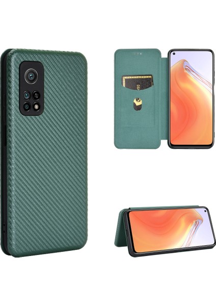 Xiaomi Mi 10T 5G/10T Pro 5g Kabuk Yeşili Için Karbon Fiber Dokulu Otomatik Emilmiş Deri Kılıf (Yurt Dışından)