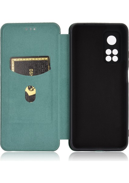 Xiaomi Mi 10T 5G/10T Pro 5g Kabuk Yeşili Için Karbon Fiber Dokulu Otomatik Emilmiş Deri Kılıf (Yurt Dışından)
