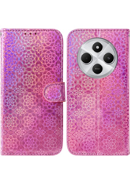 Xiaomi Redmi 14C 4g Standlı Kılıf Için Göz Kamaştırıcı Çiçek Deri Telefon Kapağı-Pembe (Yurt Dışından)